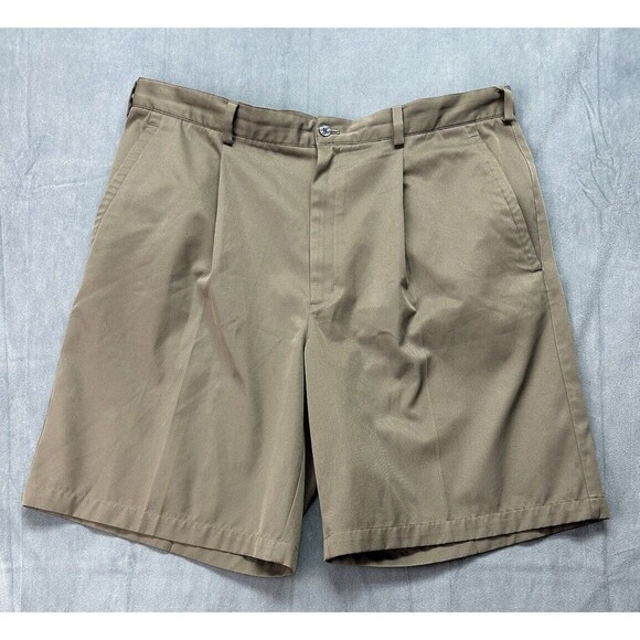 Nike Golf DriFit Mens Shorts Size 40 Tan Khaki Chino Zip Fly Pleated STAINS - Picture 1 of 16